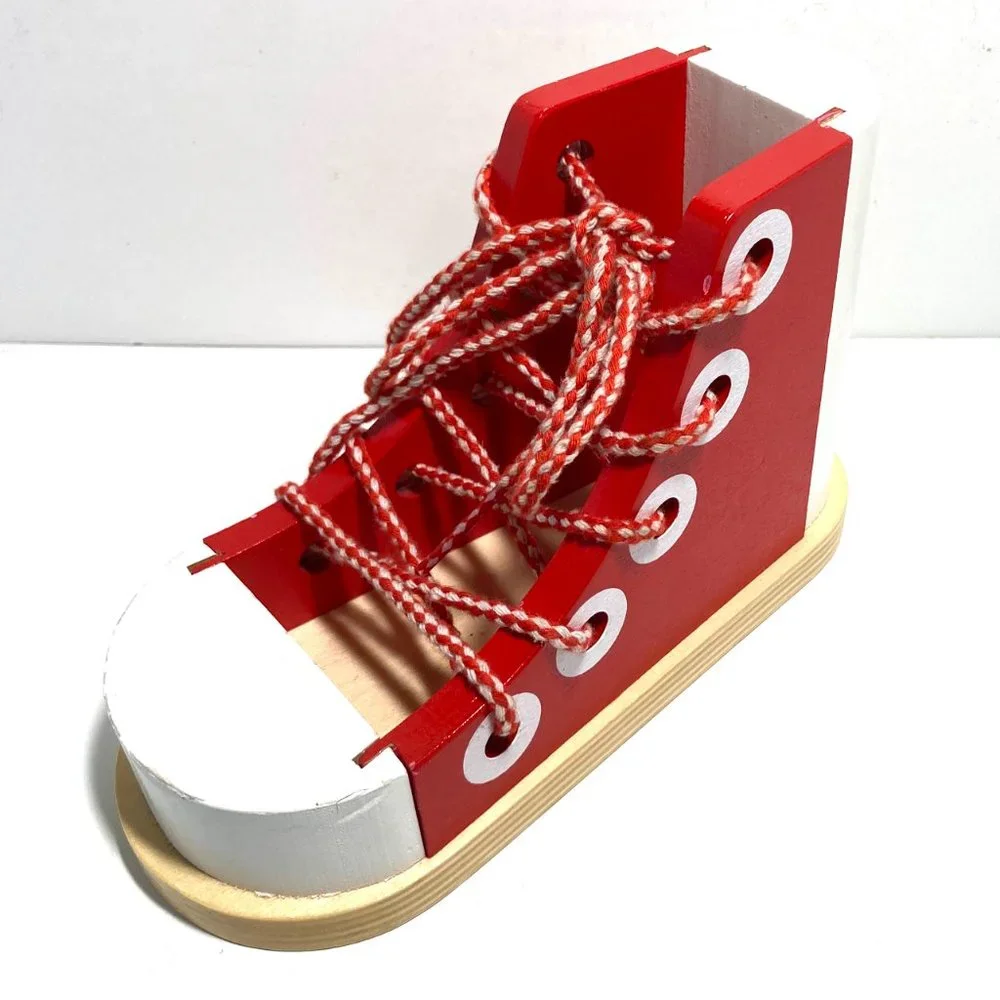 MELISSA and DOUG Deluxe Wood Lacing Sneaker Learn to Tie a Shoe Educational